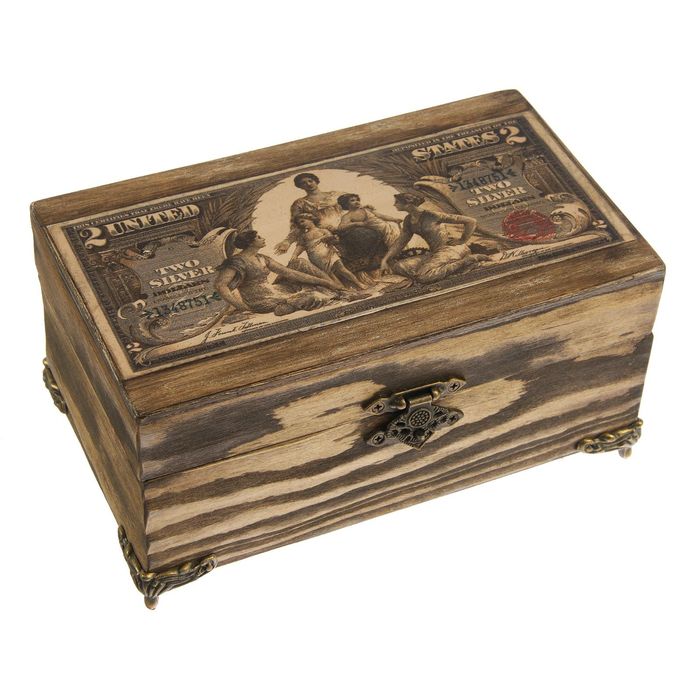 Шкатулка дерево "Два бакса" 18х10,5х8 см