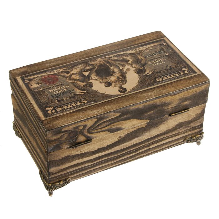 Шкатулка дерево "Два бакса" 18х10,5х8 см