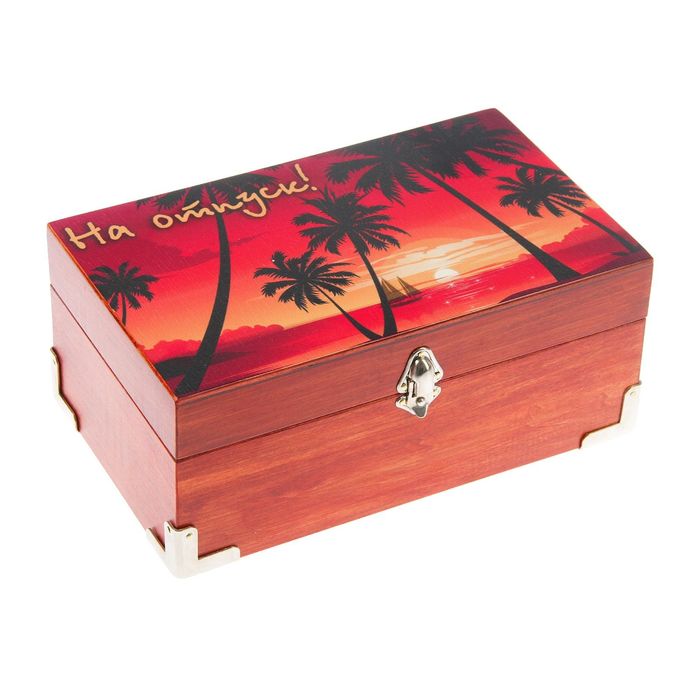 Шкатулка дерево "Пальмы на закате" 18х10,5х8 см
