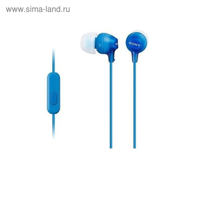 фото Наушники с микрофоном sony mdrex15apli.ce7, вкладыши, в ушной раковине, провод 1.2м, голубые