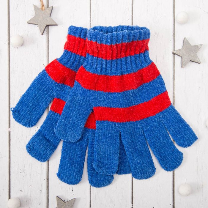 Перчатки молодёжные "Велюр", размер 16 (р-р произв. 8), цвет синий/красный 58971