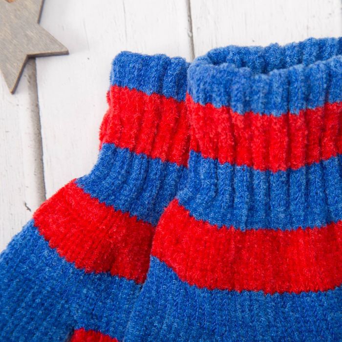 Перчатки молодёжные "Велюр", размер 16 (р-р произв. 8), цвет синий/красный 58971