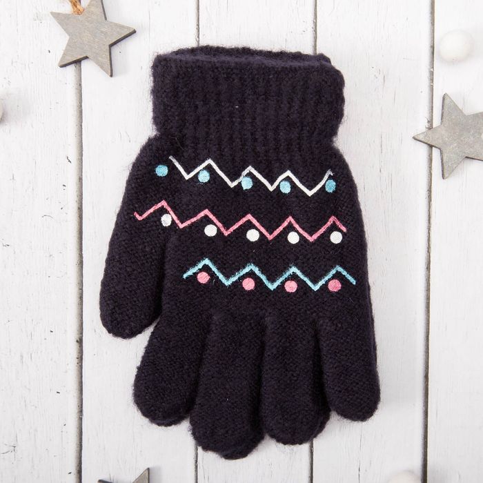 Перчатки молодёжные "Зигзаг", размер 18 (р-р произв. 9), цвет тёмно-синий