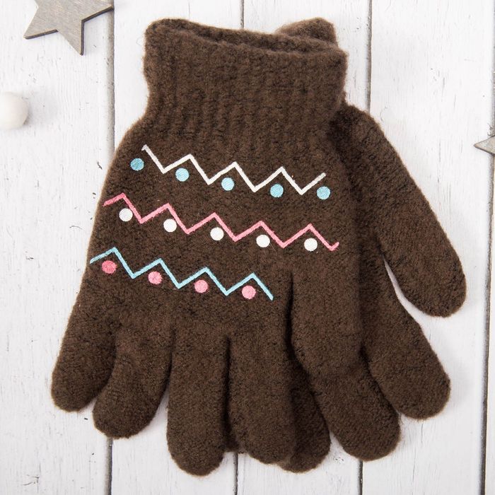 Перчатки молодёжные "Зигзаг", размер 18 (р-р произв. 9), цвет коричневый