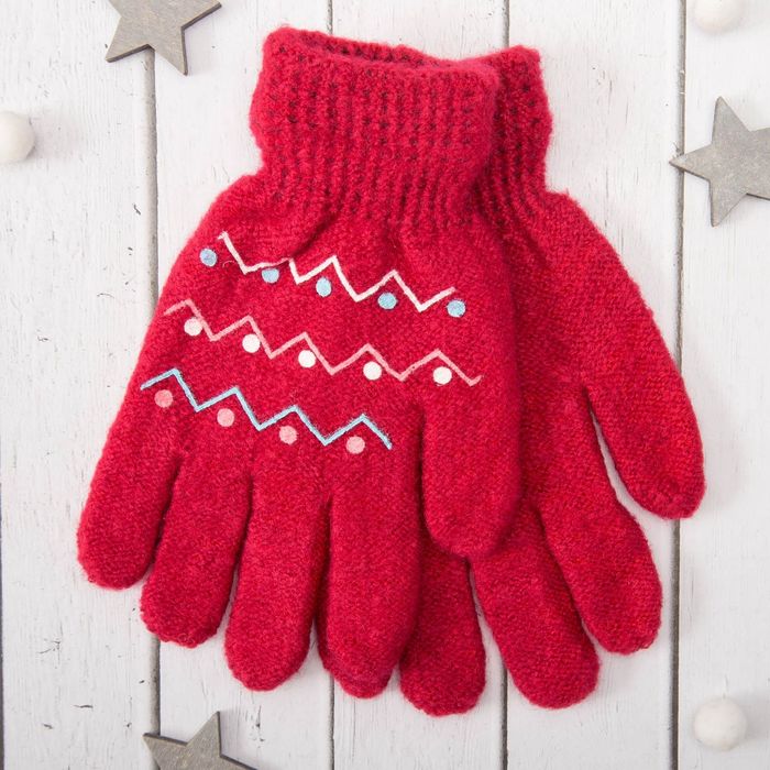 Перчатки молодёжные "Зигзаг", размер 18 (р-р произв. 9), цвет красный