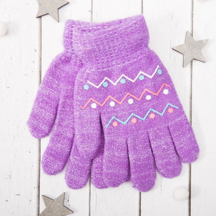 Перчатки молодёжные "Зигзаг", размер 18 (р-р произв. 9), цвет сиреневый