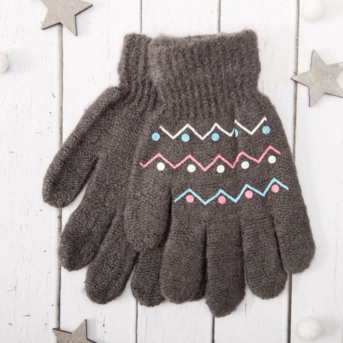 Перчатки молодёжные "Зигзаг", размер 18 (р-р произв. 9), цвет серый