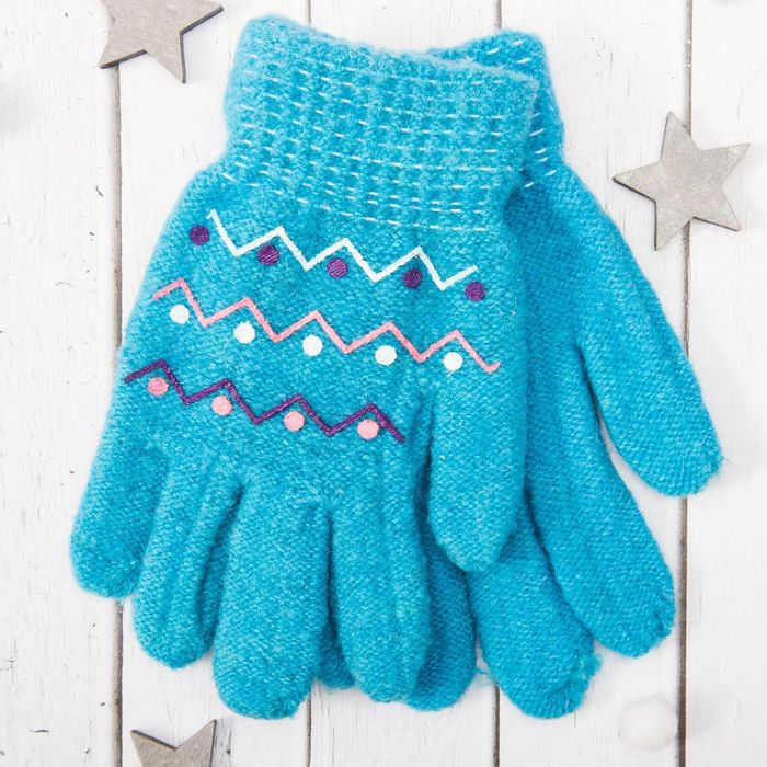 Перчатки молодёжные "Зигзаг", размер 18 (р-р произв. 9), цвет бирюзовый