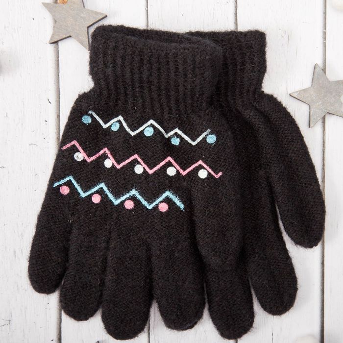 Перчатки молодёжные "Зигзаг", размер 18 (р-р произв. 9), цвет чёрный