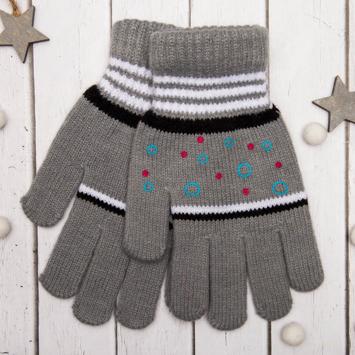 Перчатки молодёжные "Кружочки", размер 21 (р-р произв. 10,5), цвет серый 65573