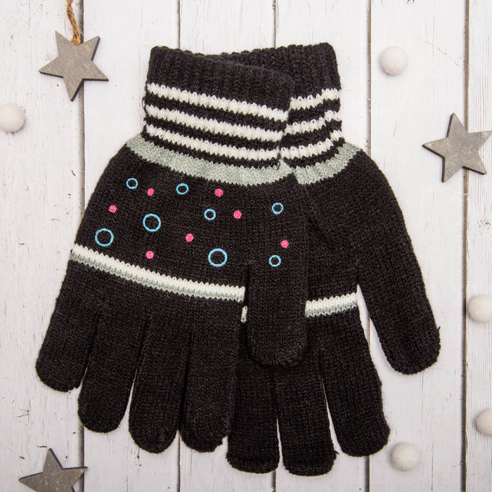 Перчатки молодёжные "Кружочки", размер 21 (р-р произв. 10,5), цвет чёрный 65573