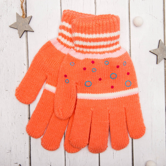 Перчатки молодёжные "Кружочки", размер 21 (р-р произв. 10,5), цвет персиковый 65573