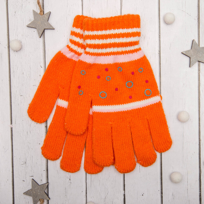 Перчатки молодёжные "Кружочки", размер 21 (р-р произв. 10,5), цвет оранжевый 65573
