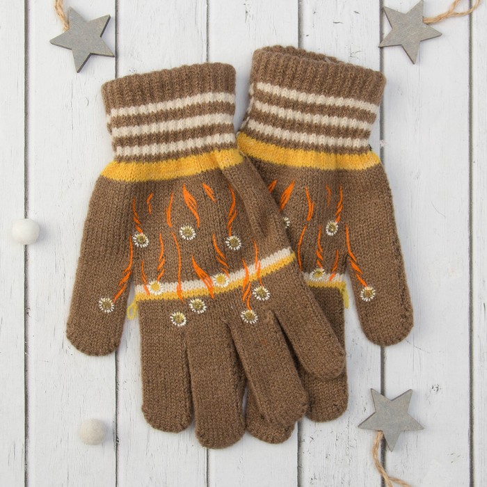 Перчатки молодёжные "Одуванчик", размер 20 (р-р произв. 10), цвет коричневый 65572