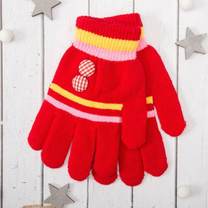 Перчатки молодёжные "Пуговки", размер 18 (р-р произв. 9), цвет красный 65567