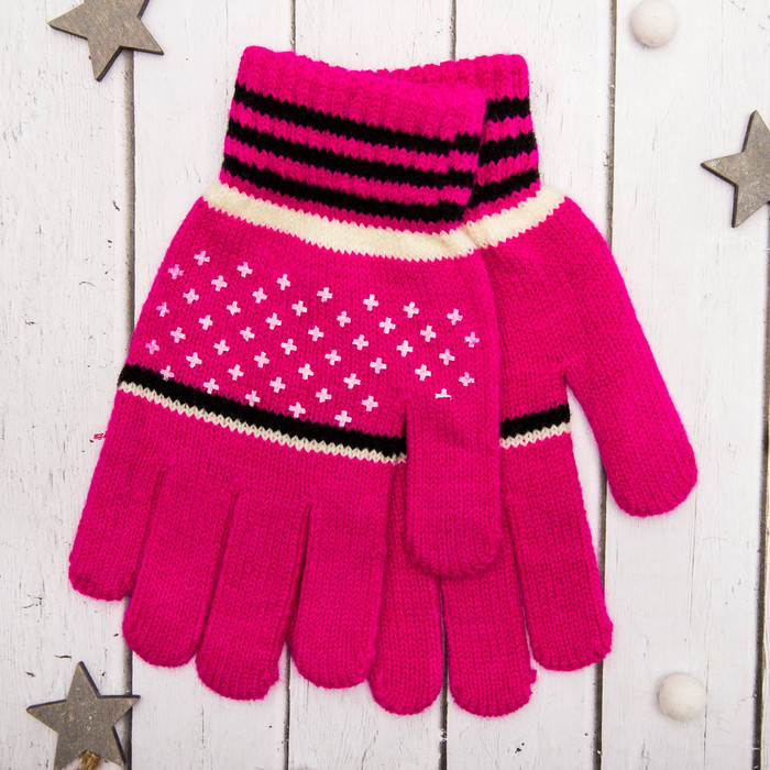 Перчатки молодёжные "Крестик", размер 21 (р-р произв. 10,5), цвет фуксия 65581