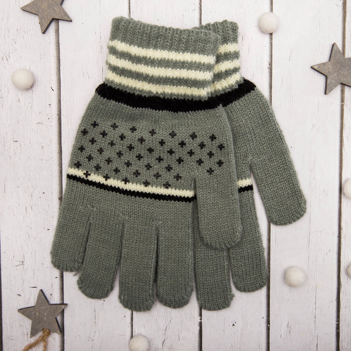 Перчатки молодёжные "Крестик", размер 21 (р-р произв. 10,5), цвет серый 65581