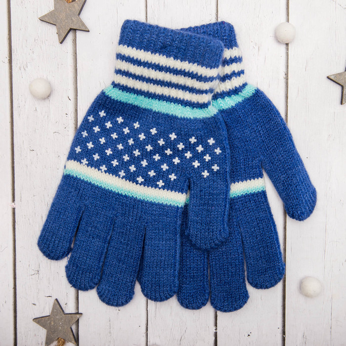 Перчатки молодёжные "Крестик", размер 21 (р-р произв. 10,5), цвет синий 65581