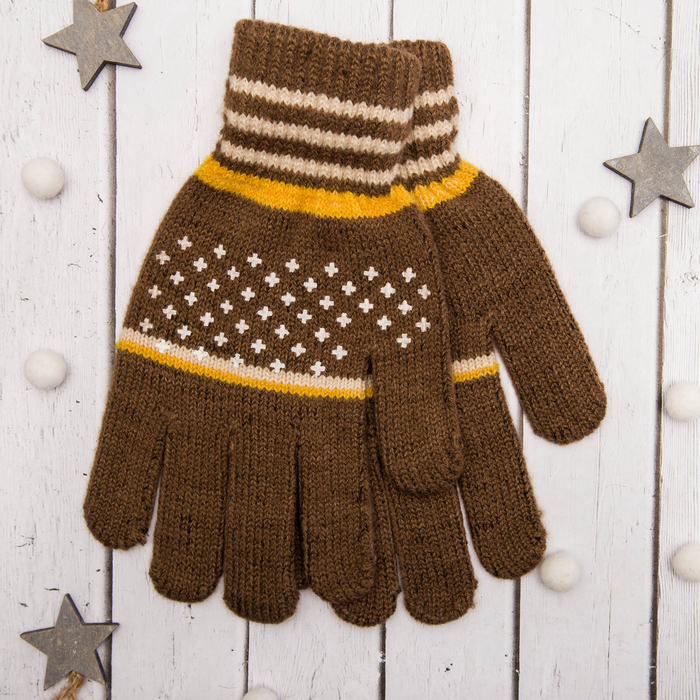 Перчатки молодёжные "Крестик", размер 21 (р-р произв. 10,5), цвет коричневый 65581