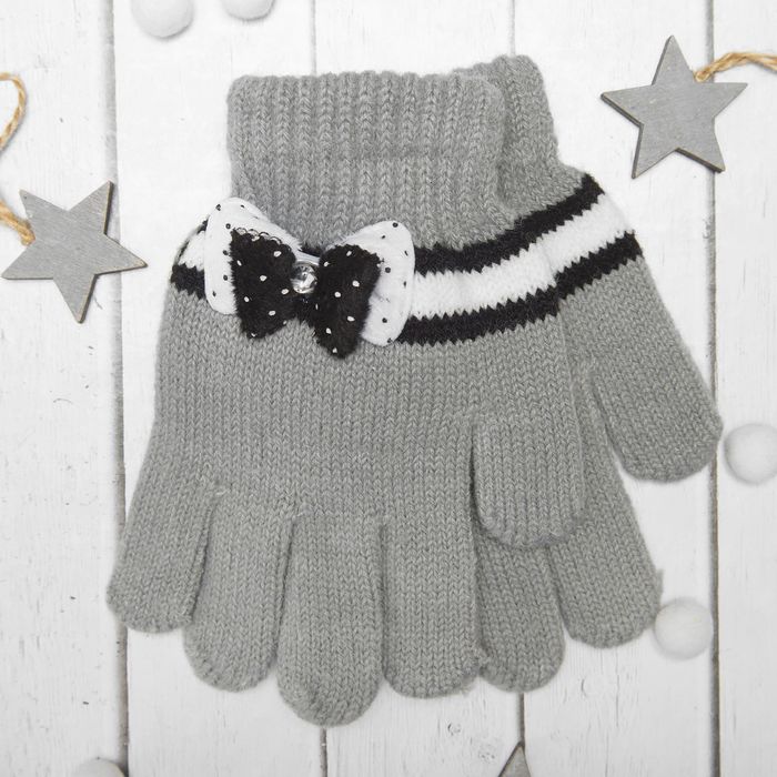 Перчатки с шерстью детские Collorista "Бант", размер 18 (р-р произв. 9), цвет серый