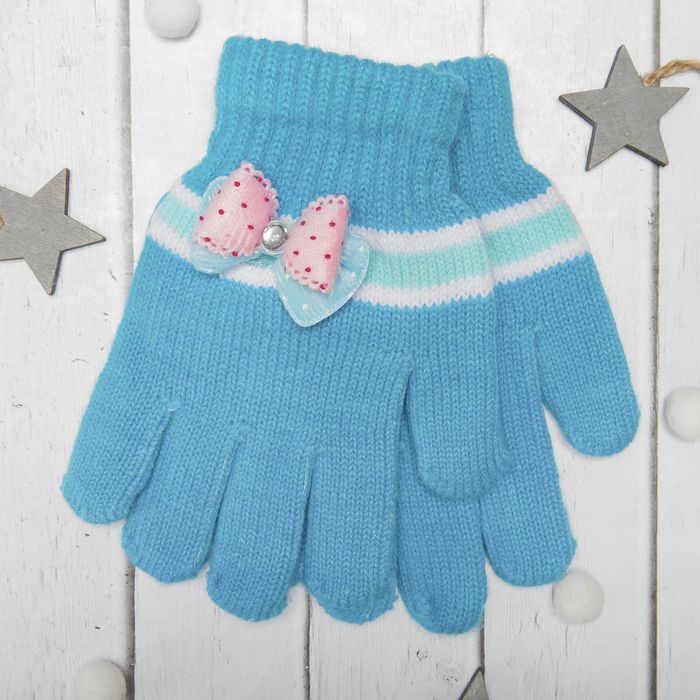 Перчатки с шерстью детские Collorista "Бант", размер 18 (р-р произв. 9), цвет голубой