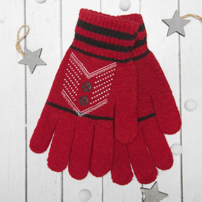 Перчатки с шерстью молодёжные Collorista "Кружевной узор", размер 20 (р-р произв. 10), цвет красный