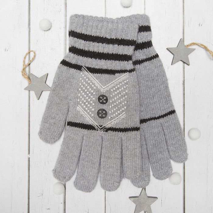 Перчатки с шерстью молодёжные Collorista "Кружевной узор", размер 20 (р-р произв. 10), цвет серый