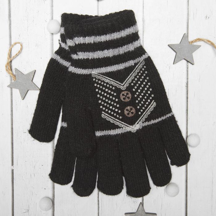 Перчатки с шерстью молодёжные Collorista "Кружевной узор", размер 20 (р-р произв. 10), цвет чёрный