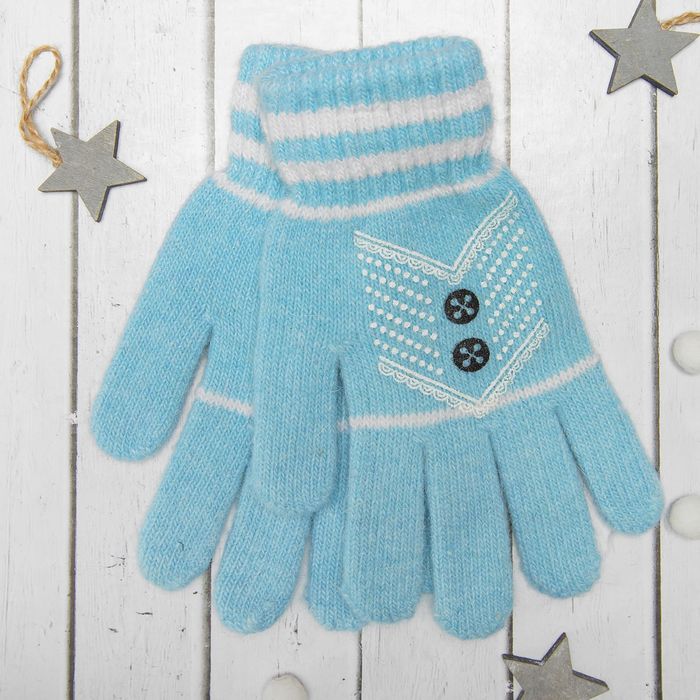 Перчатки с шерстью молодёжные Collorista "Кружевной узор", размер 20 (р-р произв. 10), цвет голубой