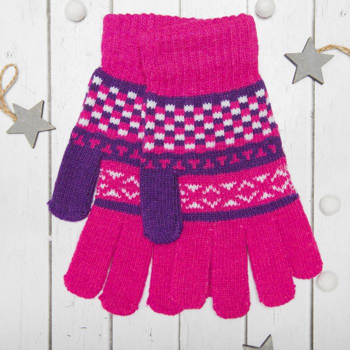 Перчатки с шерстью молодёжные Collorista "Домино", размер 20 (р-р произв. 10), цвет розовый