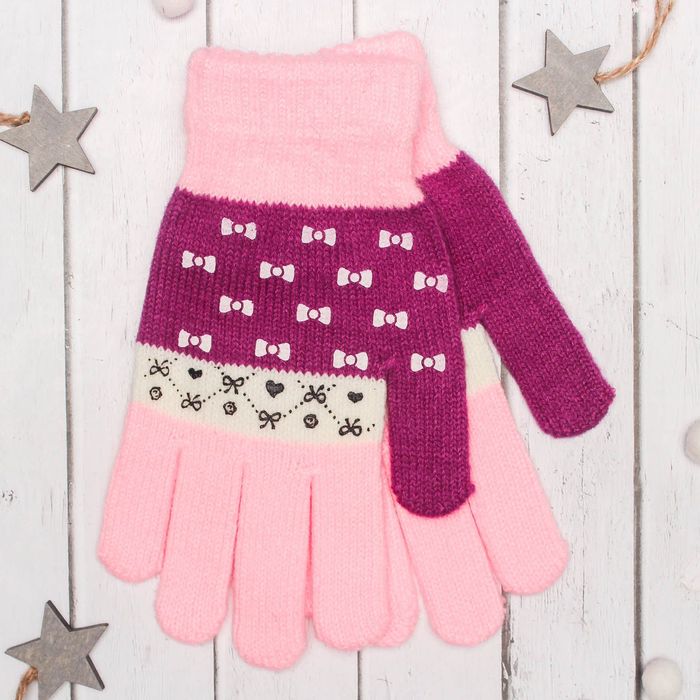 Перчатки с шерстью молодёжные Collorista "Бантики", размер 20 (р-р произв. 10), цвет розовый