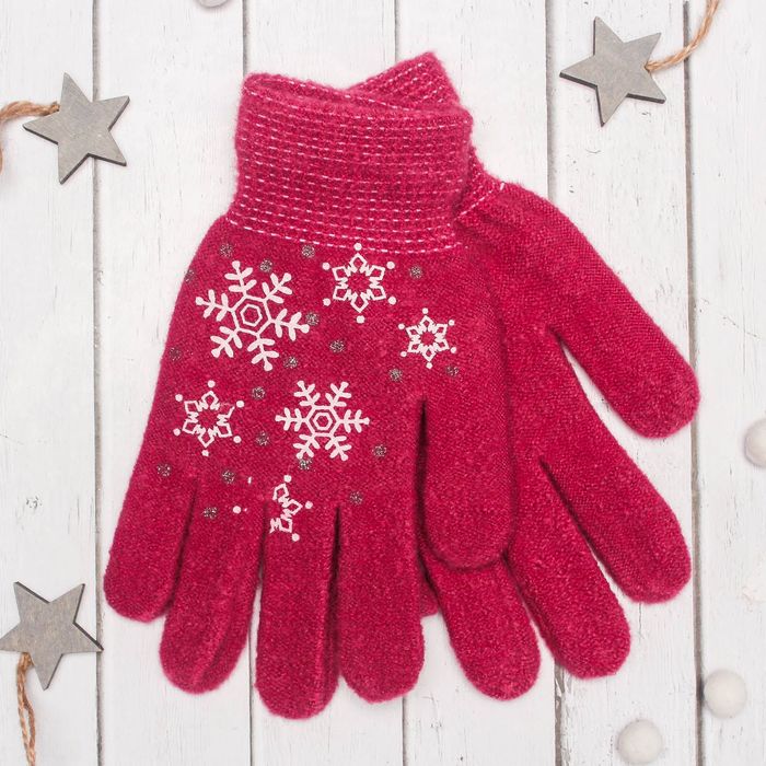Перчатки с шерстью молодёжные Collorista "Снежинки", размер 20 (р-р произв. 10), цвет тёмно-розовый