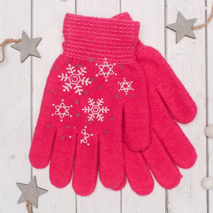 Перчатки с шерстью молодёжные Collorista "Снежинки", размер 20 (р-р произв. 10), цвет фуксия