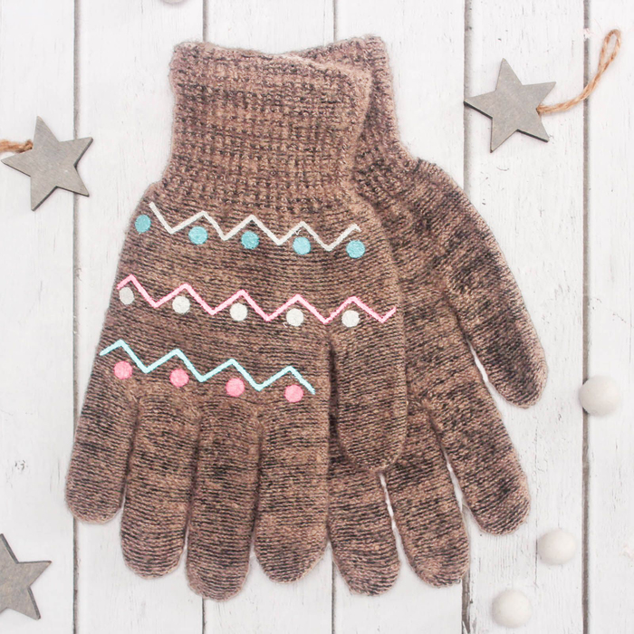 Перчатки с шерстью молодёжные Collorista "Зигзаг", размер 20 (р-р произв. 10), цвет бежевый