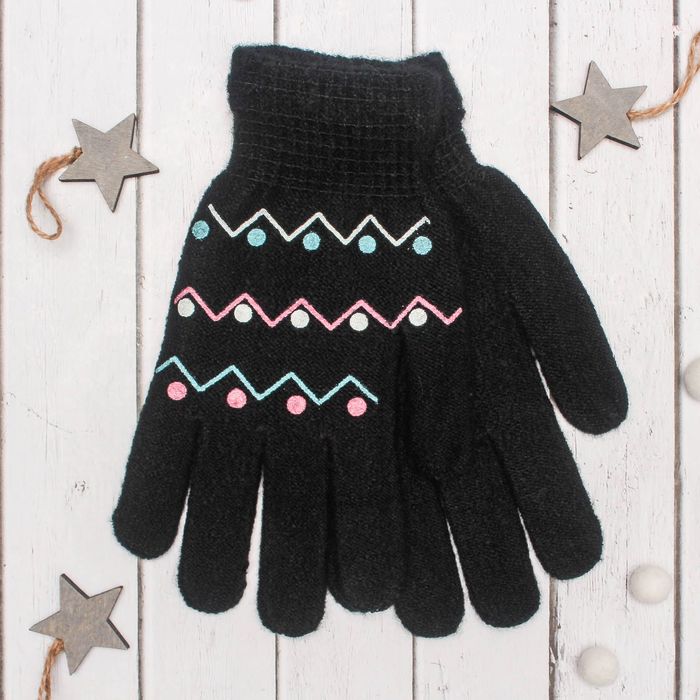Перчатки с шерстью молодёжные Collorista "Зигзаг", размер 20 (р-р произв. 10), цвет чёрный