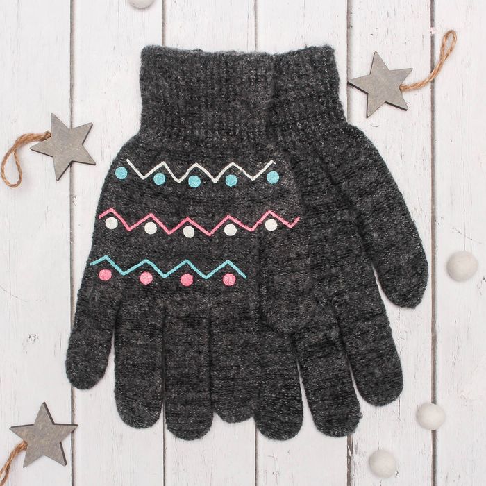 Перчатки с шерстью молодёжные Collorista "Зигзаг", размер 20 (р-р произв. 10), цвет серый