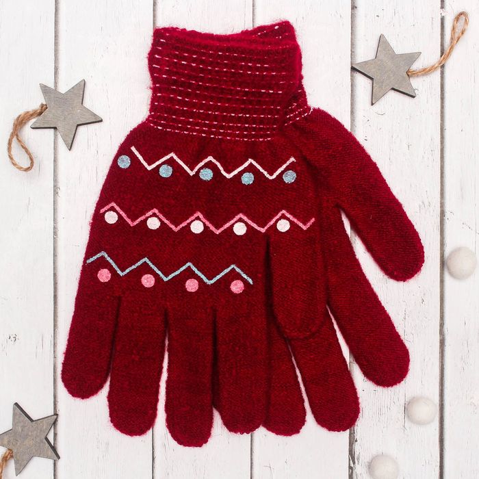 Перчатки с шерстью молодёжные Collorista "Зигзаг", размер 20 (р-р произв. 10), цвет красный