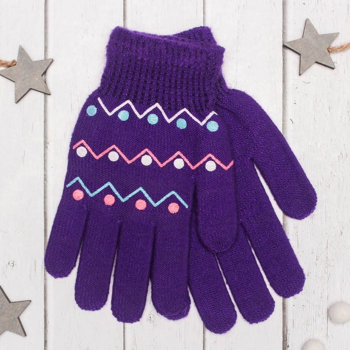 Перчатки с шерстью молодёжные Collorista "Зигзаг", размер 20 (р-р произв. 10), цвет фиолетовый