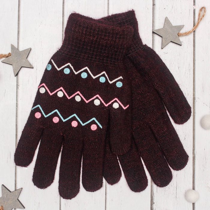 Перчатки с шерстью молодёжные Collorista "Зигзаг", размер 20 (р-р произв. 10), цвет бордовый