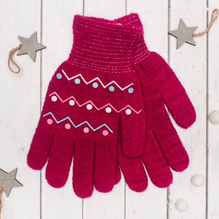 Перчатки с шерстью молодёжные Collorista "Зигзаг", размер 20 (р-р произв. 10), цвет розовый