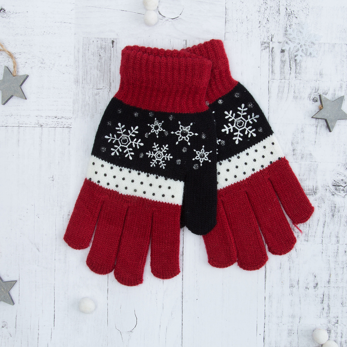 Перчатки с шерстью молодёжные Collorista "Зима", размер 21 (р-р произв. 10,5), цвет бордовый