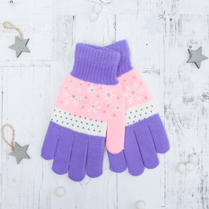 Перчатки с шерстью молодёжные Collorista "Зима", размер 21 (р-р произв. 10,5), цвет сиреневый