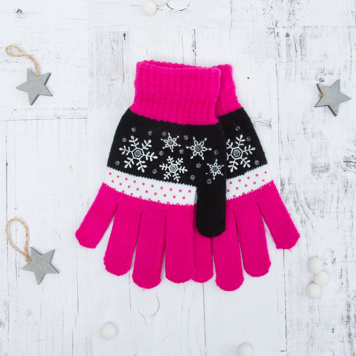 Перчатки с шерстью молодёжные Collorista "Зима", размер 21 (р-р произв. 10,5), цвет фуксия