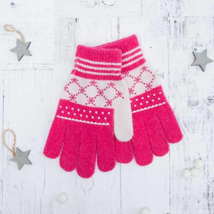 Перчатки с шерстью молодёжные Collorista "Зимушка", размер 21 (р-р произв. 10,5), цвет розовый (вид 1)