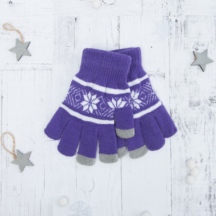 Перчатки с шерстью молодёжные Collorista "Зимний узор", размер 21 (р-р произв. 10,5), цвет фиолетовый