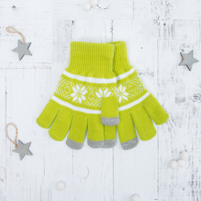 Перчатки с шерстью молодёжные Collorista "Зимний узор", размер 21 (р-р произв. 10,5), цвет зелёный