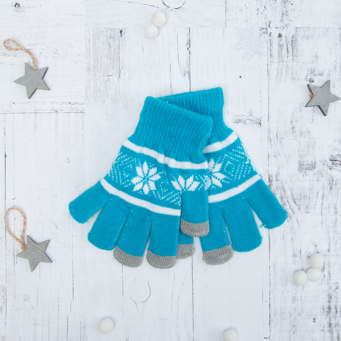 Перчатки с шерстью молодёжные Collorista "Зимний узор", размер 21 (р-р произв. 10,5), цвет голубой