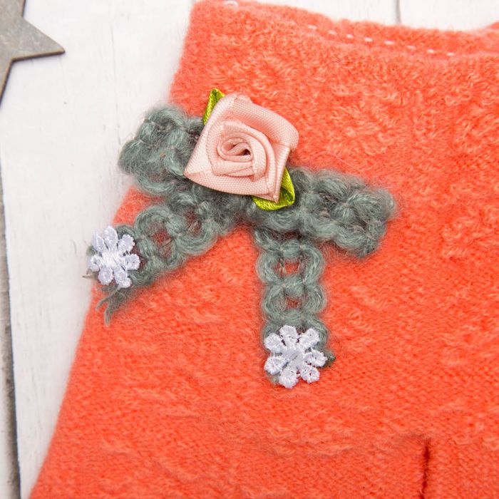 Перчатки молодёжные "Розочка", размер 20 (р-р произв. 10), цвет оранжевый, аппликация МИКС 65576