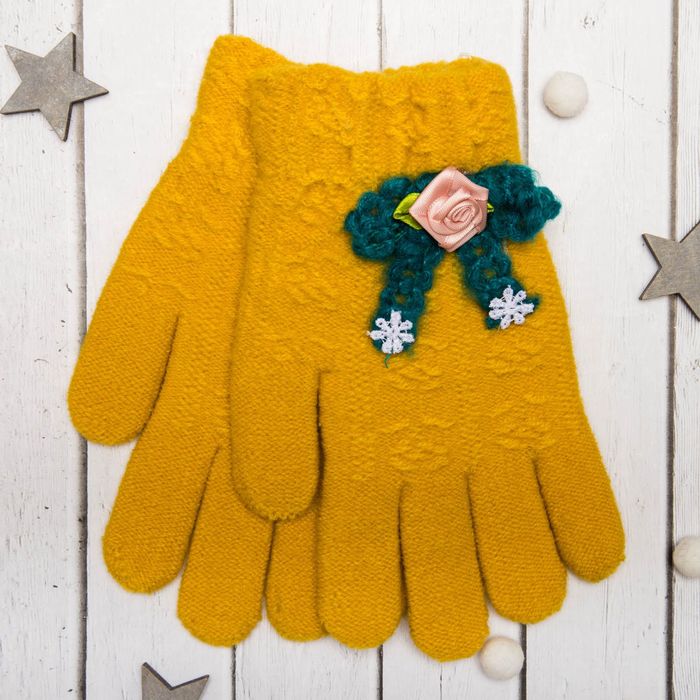 Перчатки молодёжные "Розочка", размер 20 (р-р произв. 10), цвет жёлтый, аппликация МИКС 65576