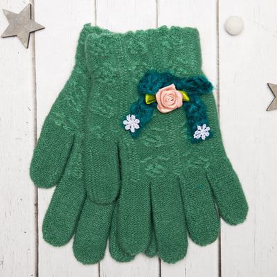 Перчатки молодёжные "Розочка", размер 20 (р-р произв. 10), цвет зелёный, аппликация МИКС 65576